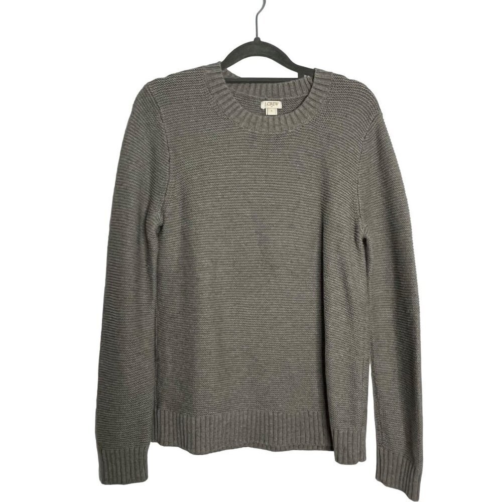 J‎ Crew Gray Crew Neck Sweater Cotton Wool Blend Knit Size Small